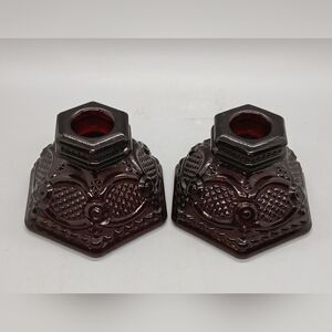 Avon Cape Cod Collection Elegant Ruby Red Avon Glass Candle Holders